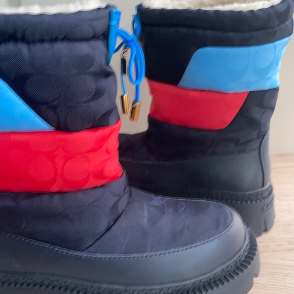 COACH PUFFER SNOW BOOTS COMBAT BOOTS NAVY/ RED Women- SZ 7 - Picture 8 of 14